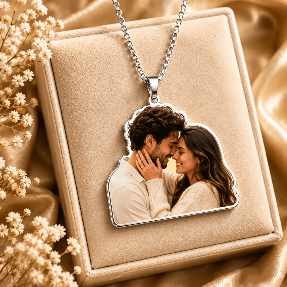 Custom Couple Photo Golden Box Chain Necklace